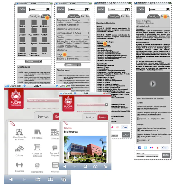 Versão mobile do site da PUCPR